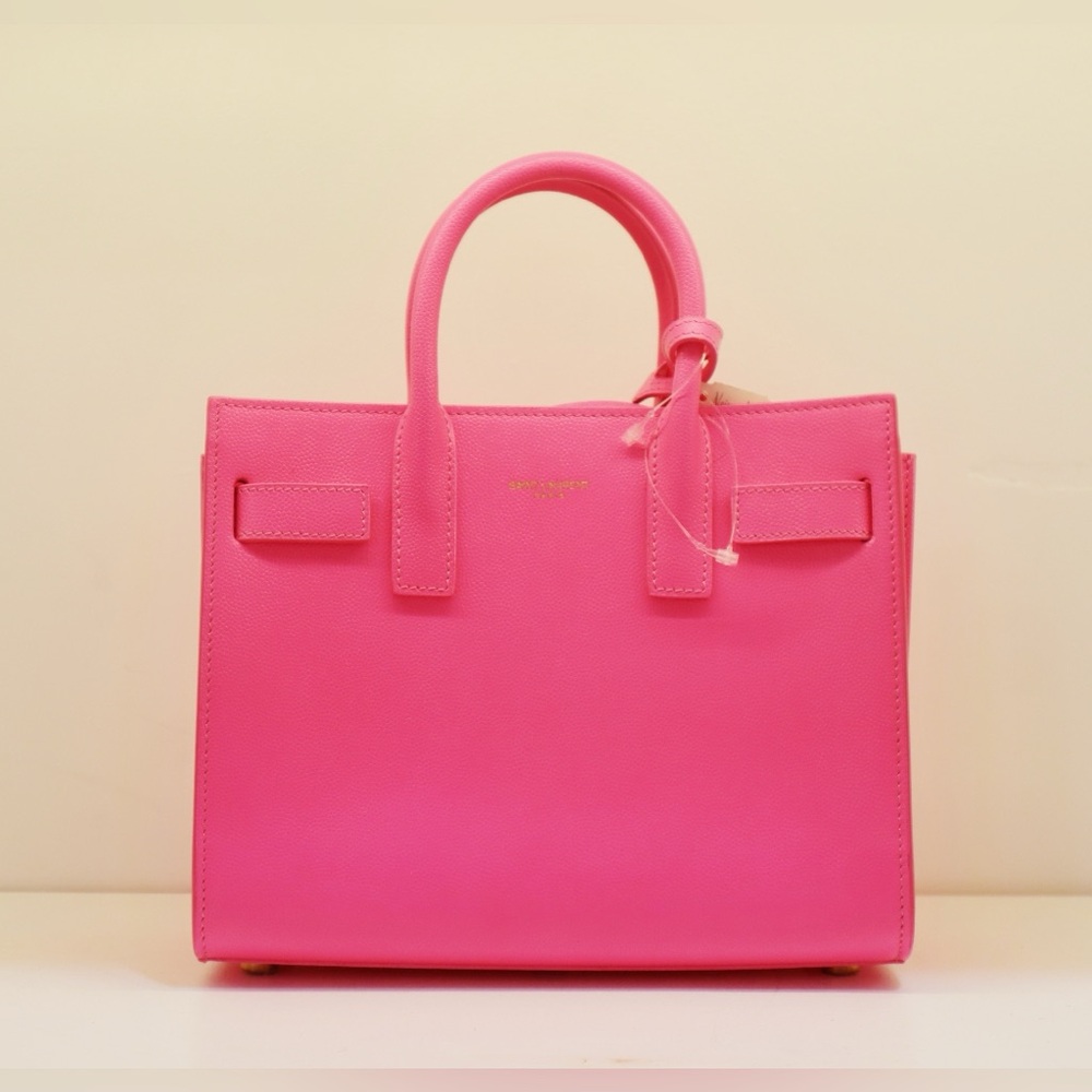 Saint Laurent Nano Sac de Jour tote bag in fluo pink grained calfskin leather